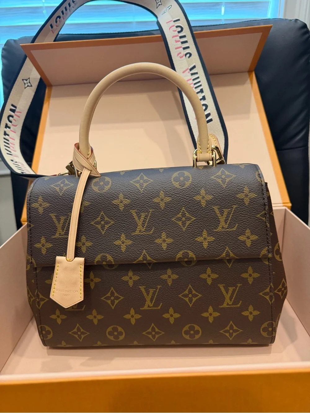 Louis Vuitton Monogram Cluny Canvas Satchel with Cream Handles